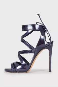 Lacquered lace-up sandals
