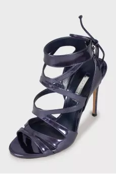 Lacquered lace-up sandals