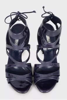 Lacquered lace-up sandals