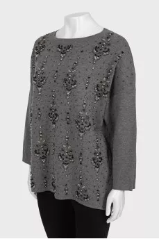 Wool sweater with beaded embroidery