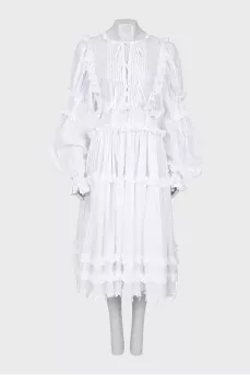 White ruffled midi dress