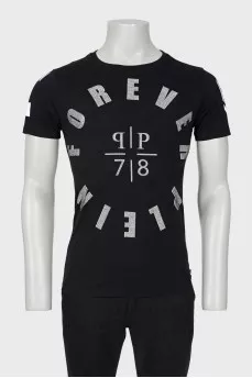 Men's T-shirt with print and rhinestones