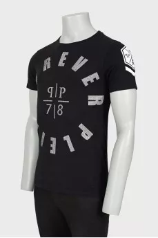 Men's T-shirt with print and rhinestones
