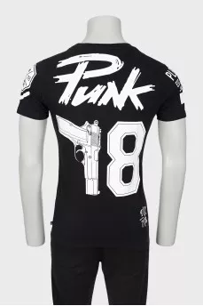 Men's T-shirt with print and rhinestones