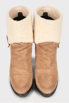 Suede ankle boots with fur heel