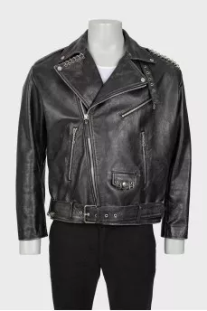 Men's leather jacket with distressed effect