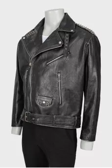 Men's leather jacket with distressed effect