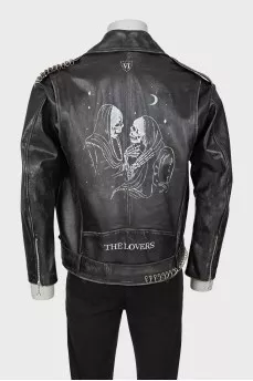 Men's leather jacket with distressed effect