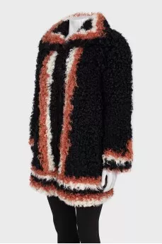 Three-color fur coat with long pile