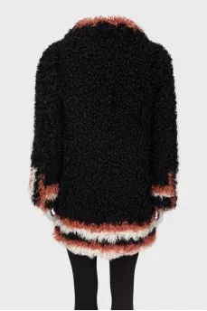 Three-color fur coat with long pile
