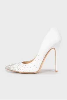 Leather shoes with metal rhinestones