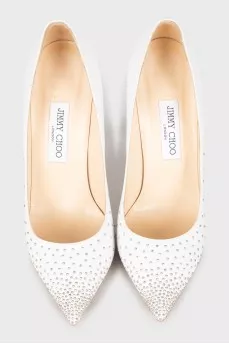 Leather shoes with metal rhinestones