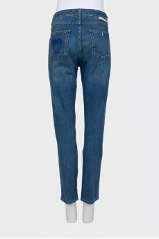 Blue jeans with embroidered print