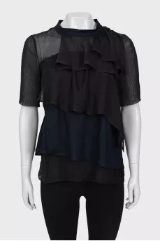 Two-tone ruffled blouse