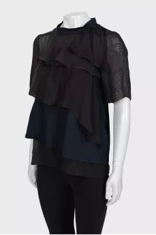 Two-tone ruffled blouse