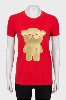 Red T-shirt with gold print