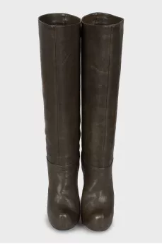 High-heeled leather boots
