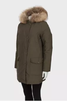 Green parka with raccoon fur