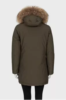 Green parka with raccoon fur