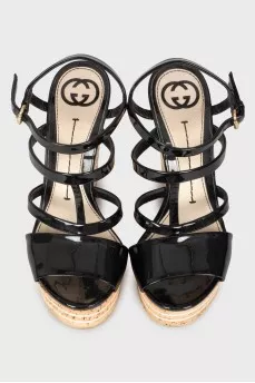Patent wedge sandals