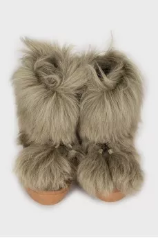 Fur lace-up boots