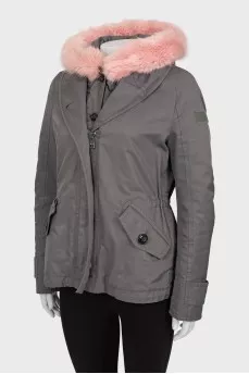 Parka decorated with pink fur