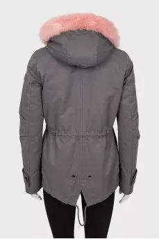 Parka decorated with pink fur