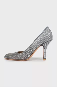 Textile shoes decorated with rhinestones