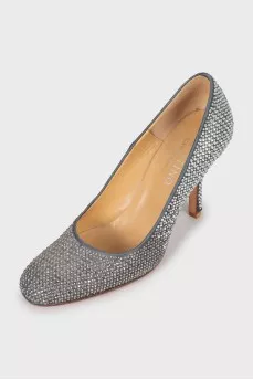 Textile shoes decorated with rhinestones