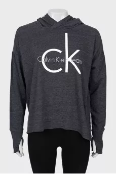 Gray hoodie with brand logo