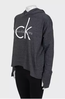 Gray hoodie with brand logo