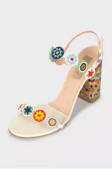 Leather sandals with appliqué