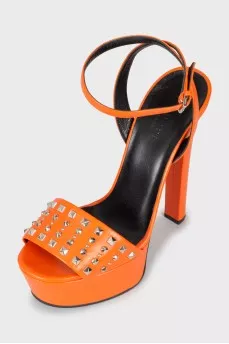 Orange sandals with rhinestones