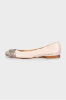 Leather ballet shoes with embellished toe