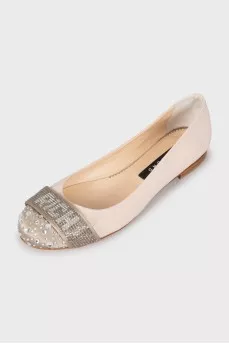 Leather ballet shoes with embellished toe