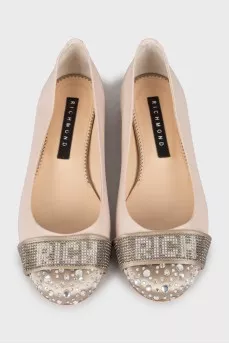 Leather ballet shoes with embellished toe