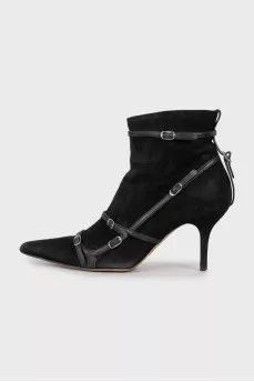 Suede ankle boots with buckles