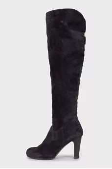 Suede dark blue boots