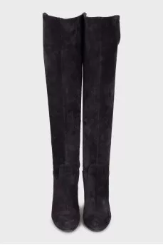 Suede dark blue boots