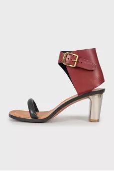 Leather sandals with metal heels