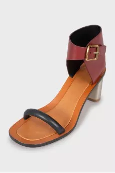 Leather sandals with metal heels