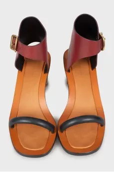Leather sandals with metal heels
