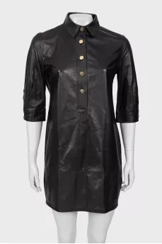 Leather dress with gold buttons