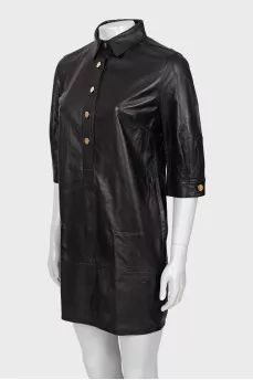 Leather dress with gold buttons
