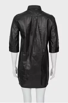Leather dress with gold buttons