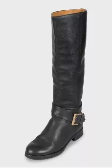 Black leather boots with buckle