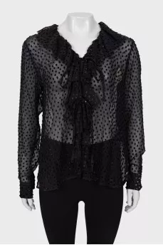 Translucent blouse with polka dots