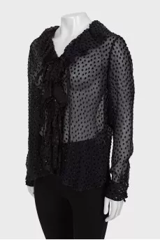 Translucent blouse with polka dots