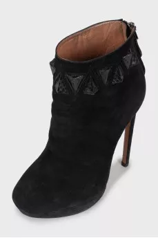 Suede ankle boots with rhinestones