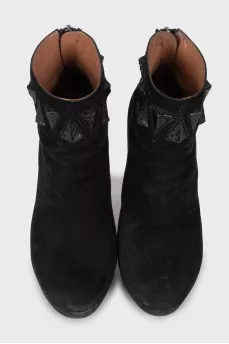 Suede ankle boots with rhinestones